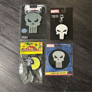Marvel Punisher Emblem, Zipper Pull, Magnet, Iron-On Patch Lot